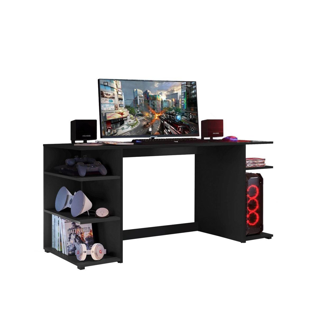 AKIVOY - Escritorio Gamer Mesa De Computo En Madera Negro