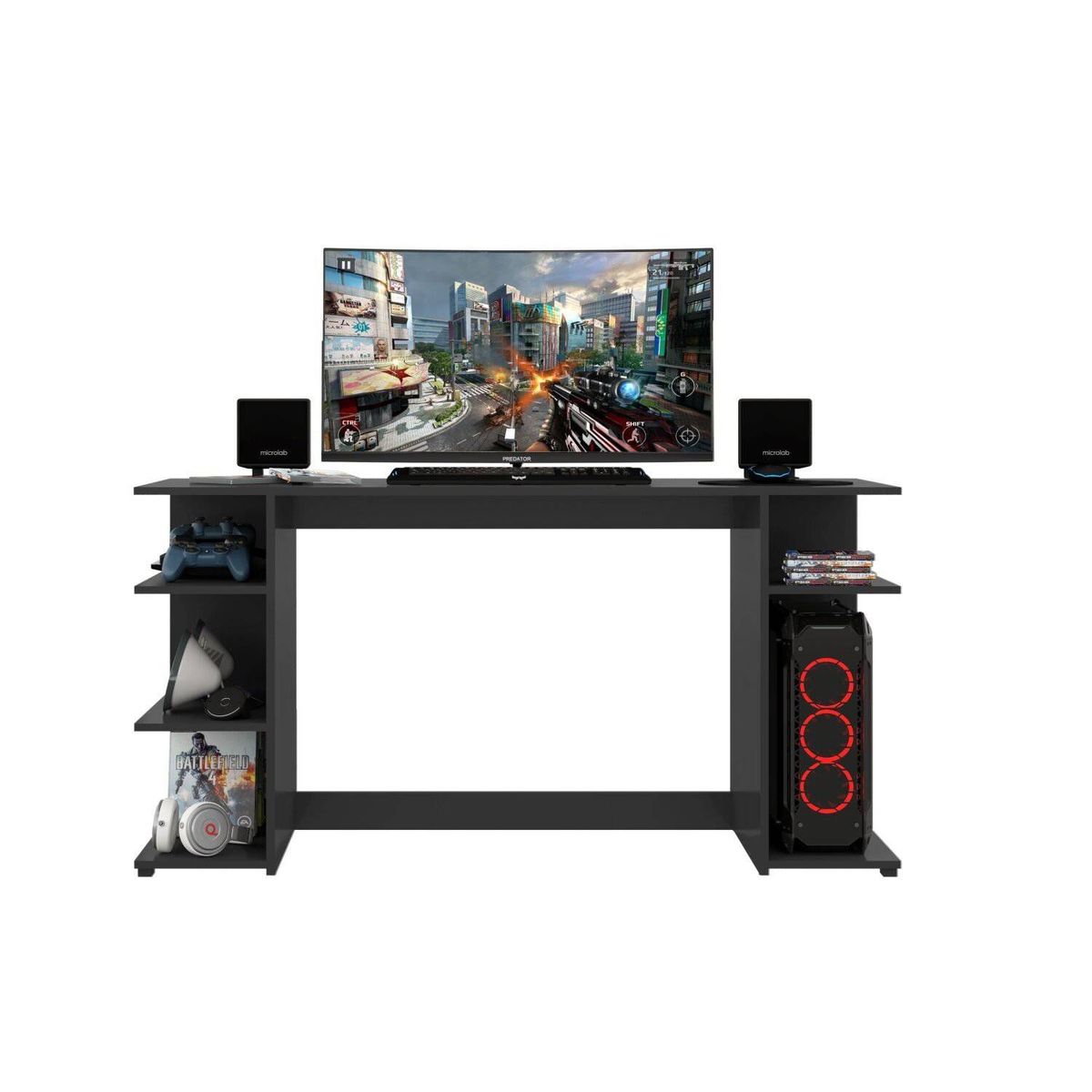 AKIVOY - Escritorio Gamer Mesa De Computo En Madera Negro