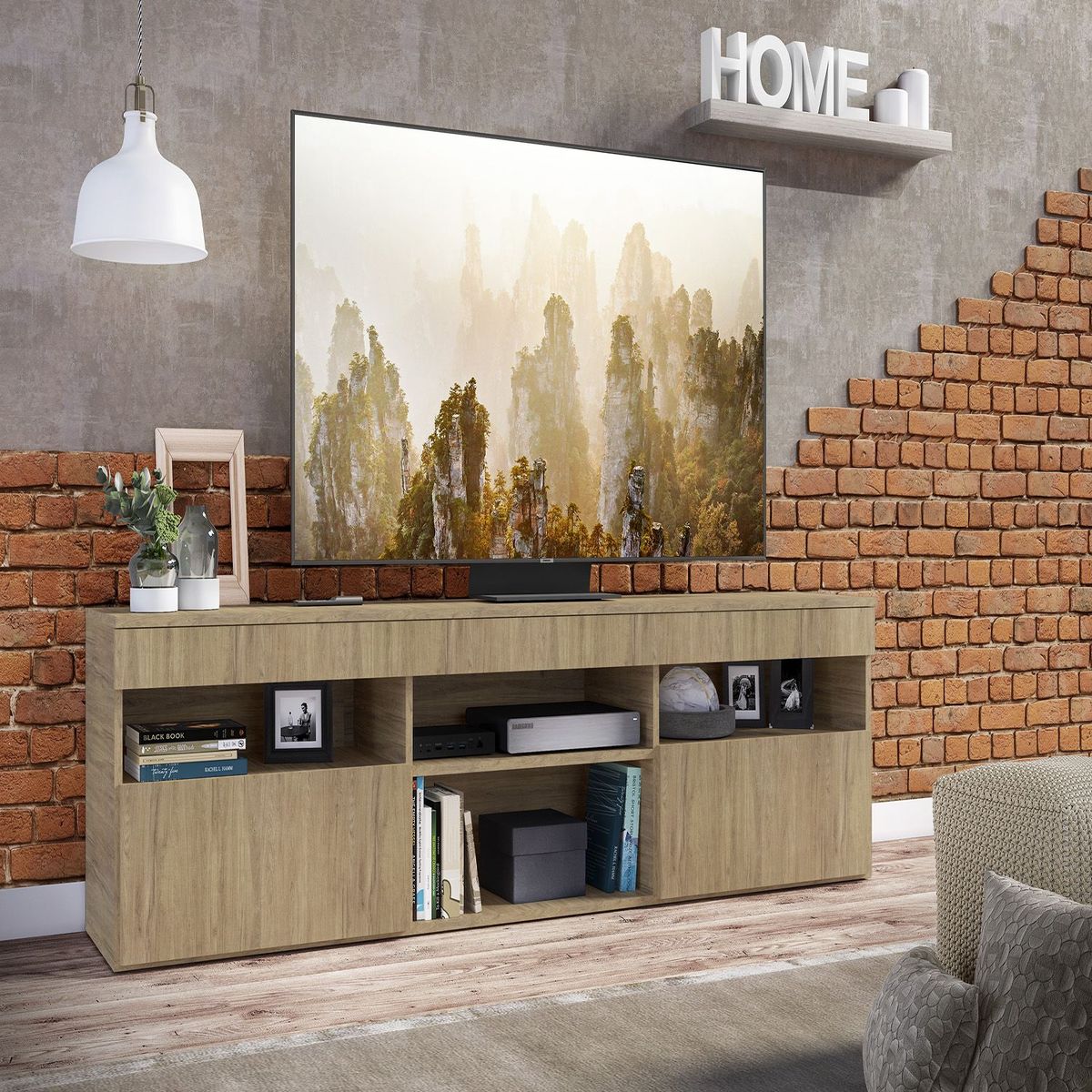 AKIVOY - Rack Gabinete Para Tv Paris de 65 Pulgadas Color Marron Claro-