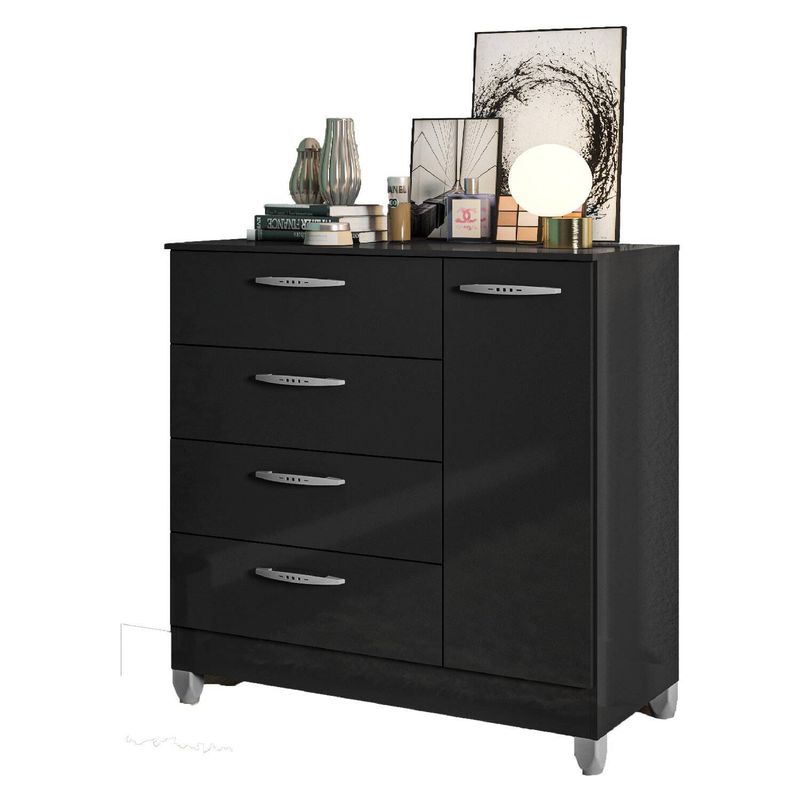 AKIVOY - Comoda 4 cajones 1 puerta color negro-_.