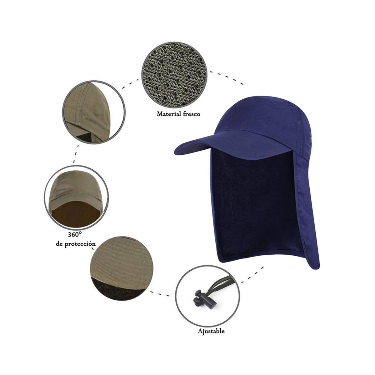 VELBROS - Gorra Cachucha Safari Protector Cuello Capa Viaje Sol Chavo - Gris oscuro