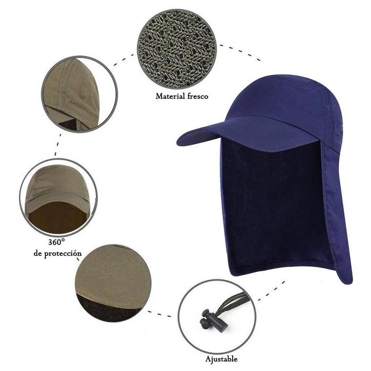 VELBROS - Gorra Cachucha Safari Protector Cuello Capa Viaje Sol Chavo - Rojo