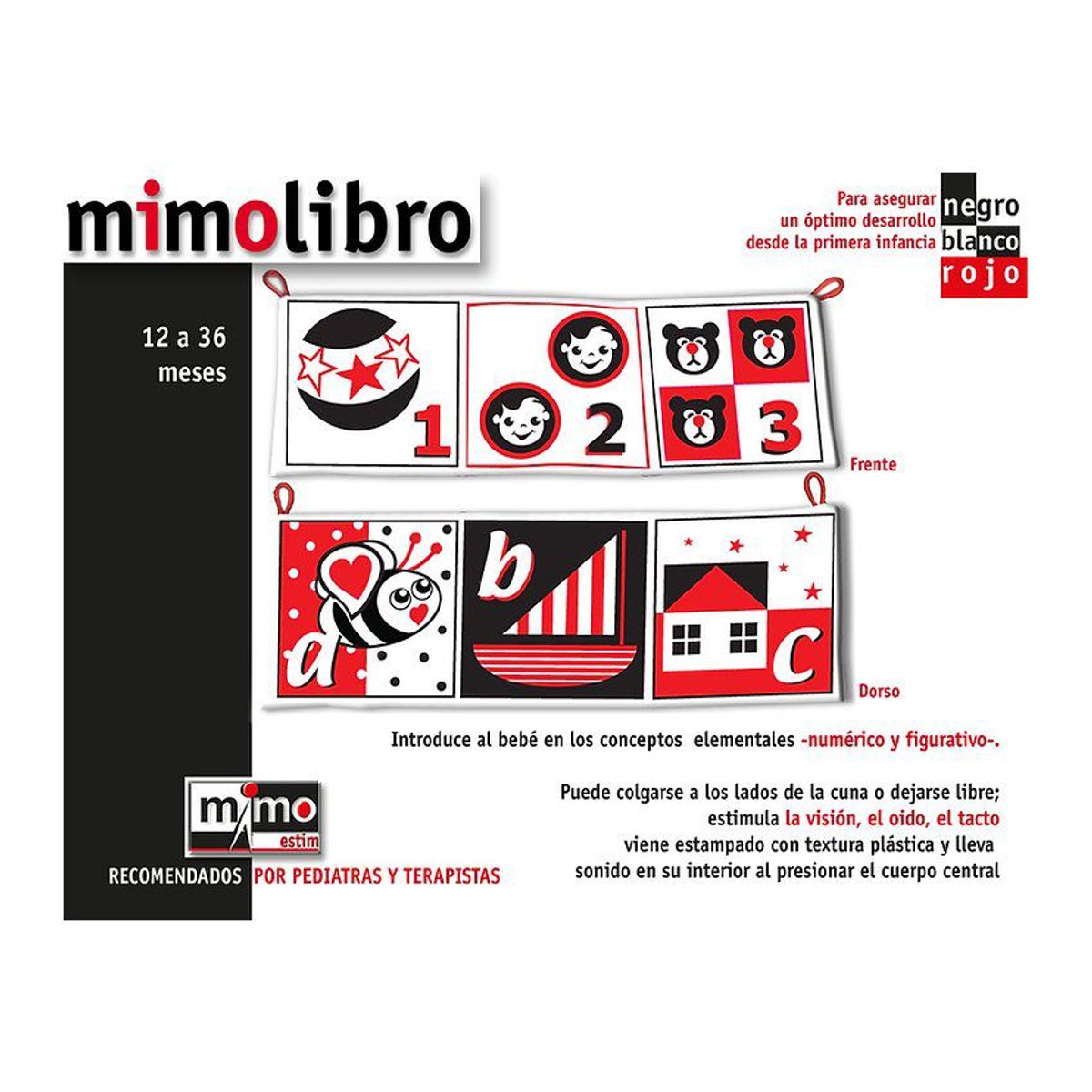 JUGANDO Y EDUCANDO - Libro para bebé en tela imágenes blanco y negro estimulación