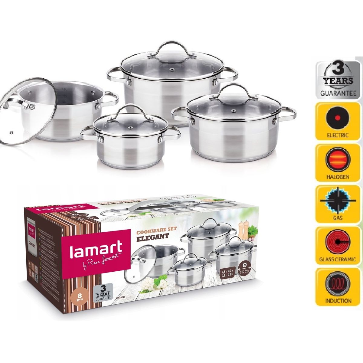 LAMART - Batería 8PZ  Lamart LTSSSET8 Cocina Acero inoxidable Set Juego