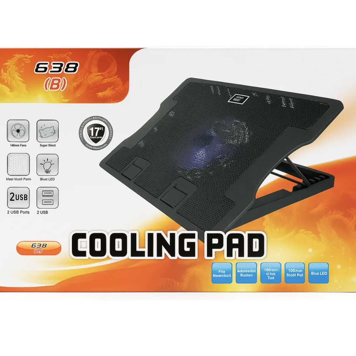 GENERICO - Nuevo base refrigerante portátil 9 a 17 638(b) 5 niveles / 2 usb