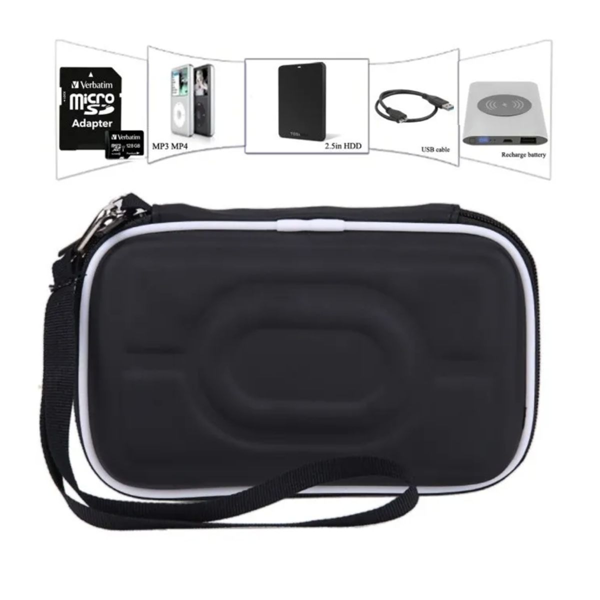 GENERICO - Estuche Disco Duro Externo Rígido Incluye Bolsillos Sd Negro