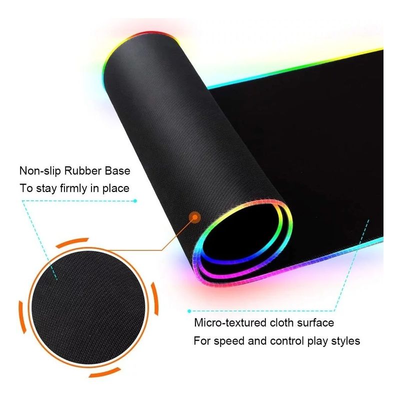 GENERICO - Pad mouse gamer rgb alfombra rgb 80cm x 30cm 10 colores luz - G03
