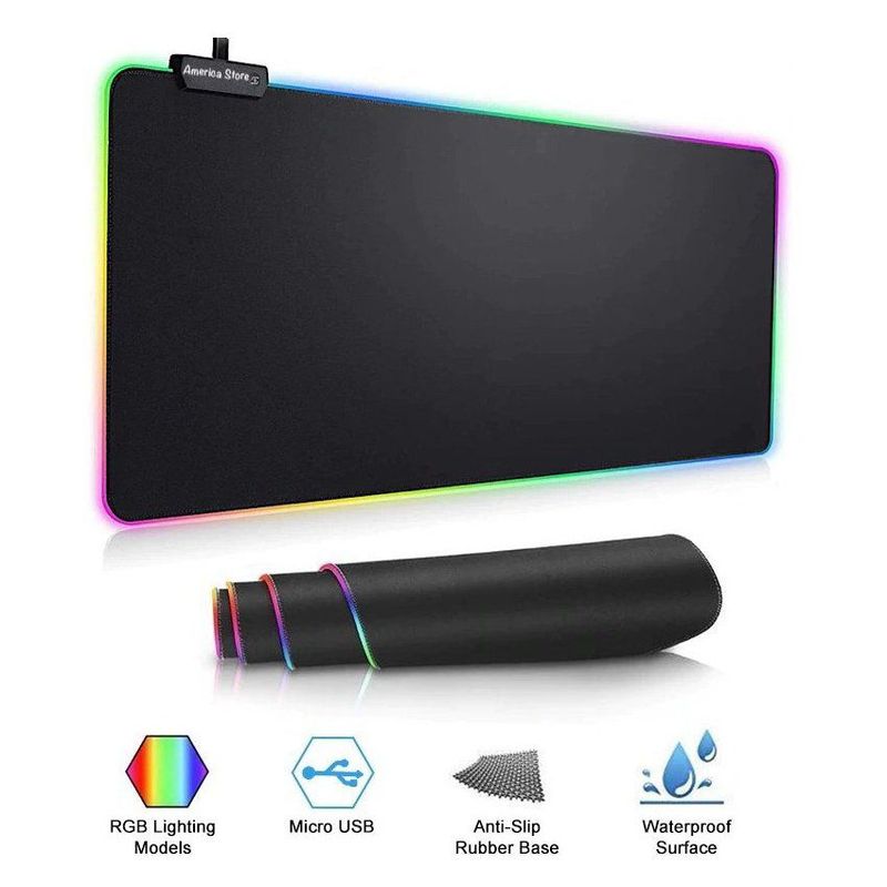 GENERICO - Pad mouse gamer rgb alfombra rgb 80cm x 30cm 10 colores luz