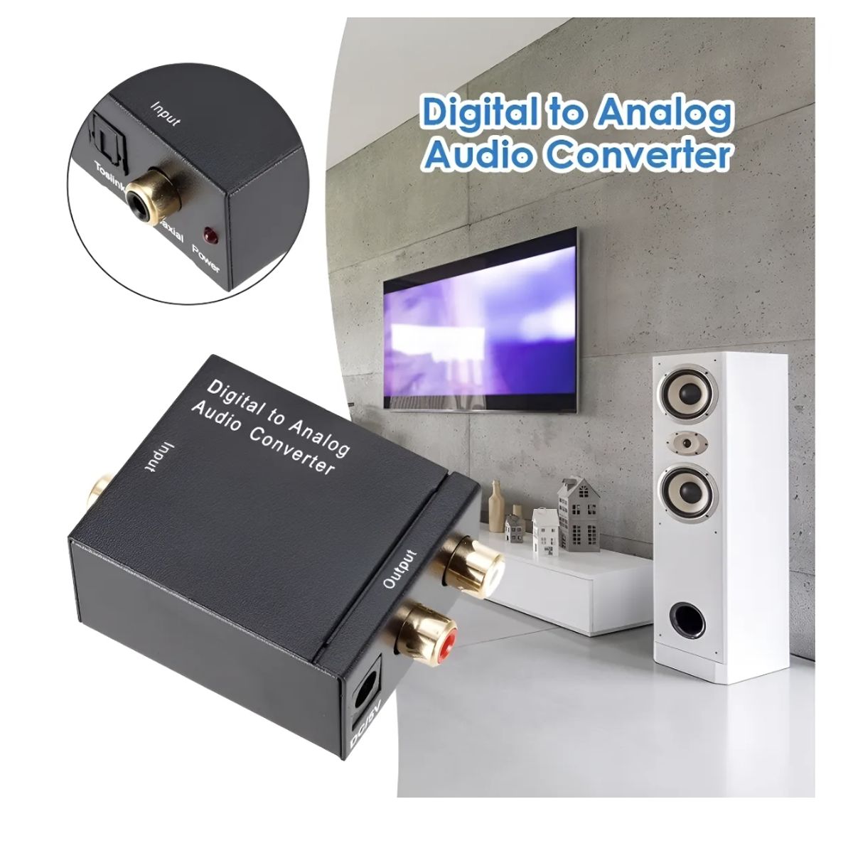 GENERICO - Caja Convertidor De Audio Optico A Rca Analogico + Adaptador