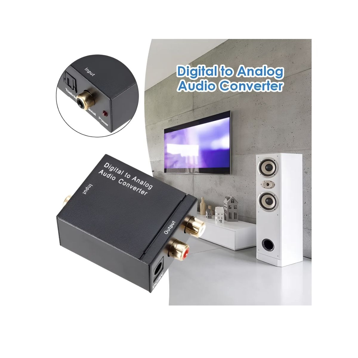 GENERICO - Caja Convertidor De Audio Optico A Rca Analogico + Adaptador