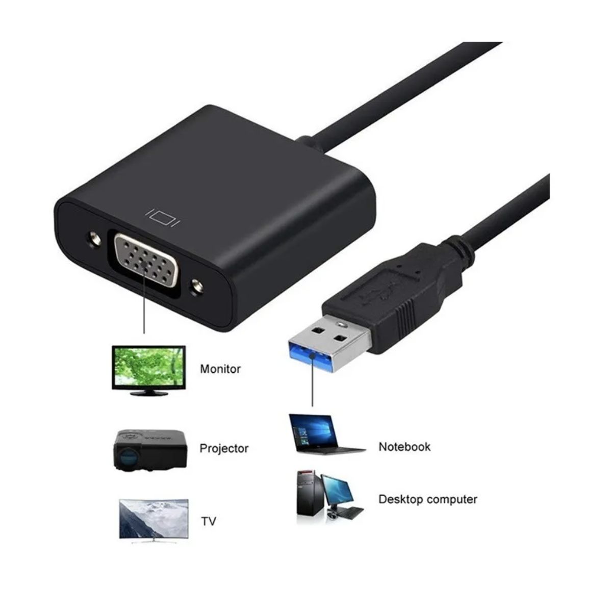 GENERICO - Cable Adaptador Convertidor Usb 3.0 A Vga - Soporta Usb 2.0