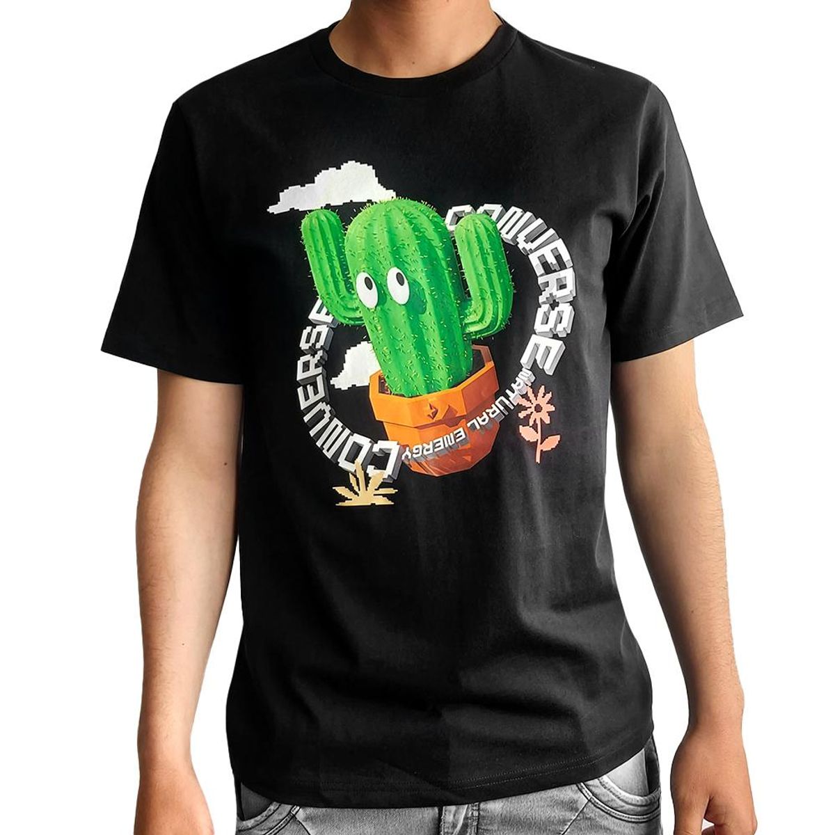 CONVERSE - Camiseta Converse Animated Cactus Unisex-Negro