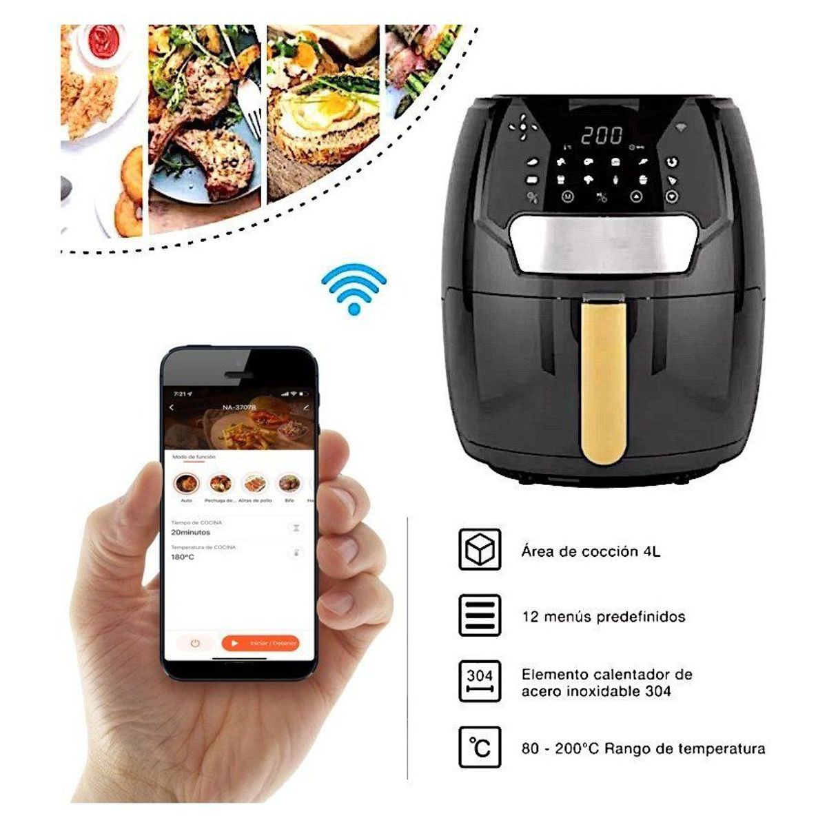 NIA - Freidora de aire digital smart wifi 4l extra grande con app