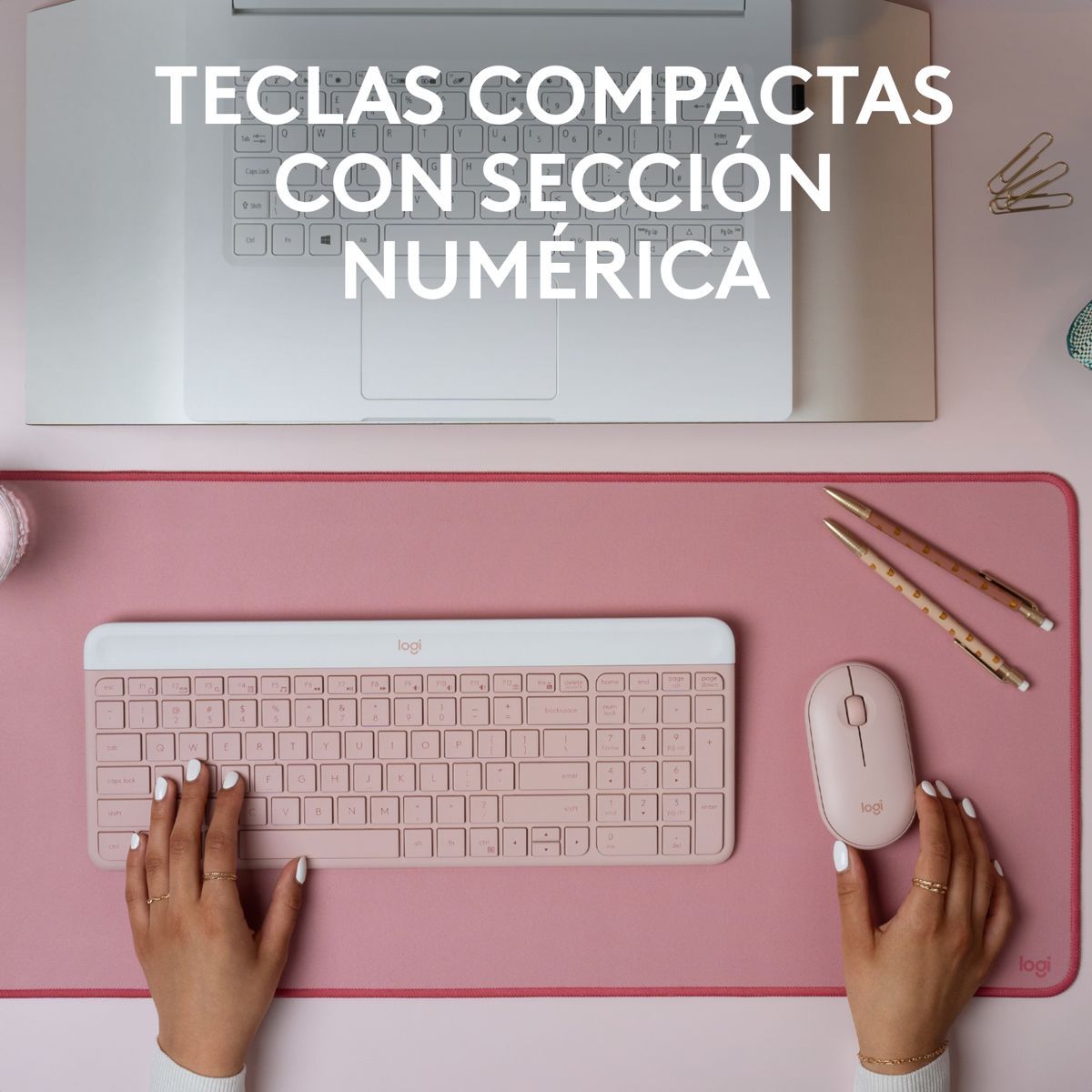 LOGITECH - Combo Inalámbrico Slim Teclado Y Mouse Logitech Mk470 Rosa