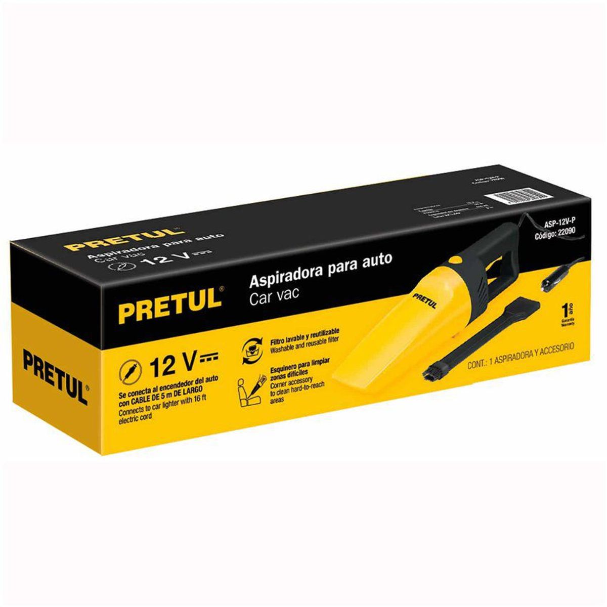 PRETUL - Aspiradora Para Limpiar Carro Y Camioneta Con Filtro Lavable Pretul