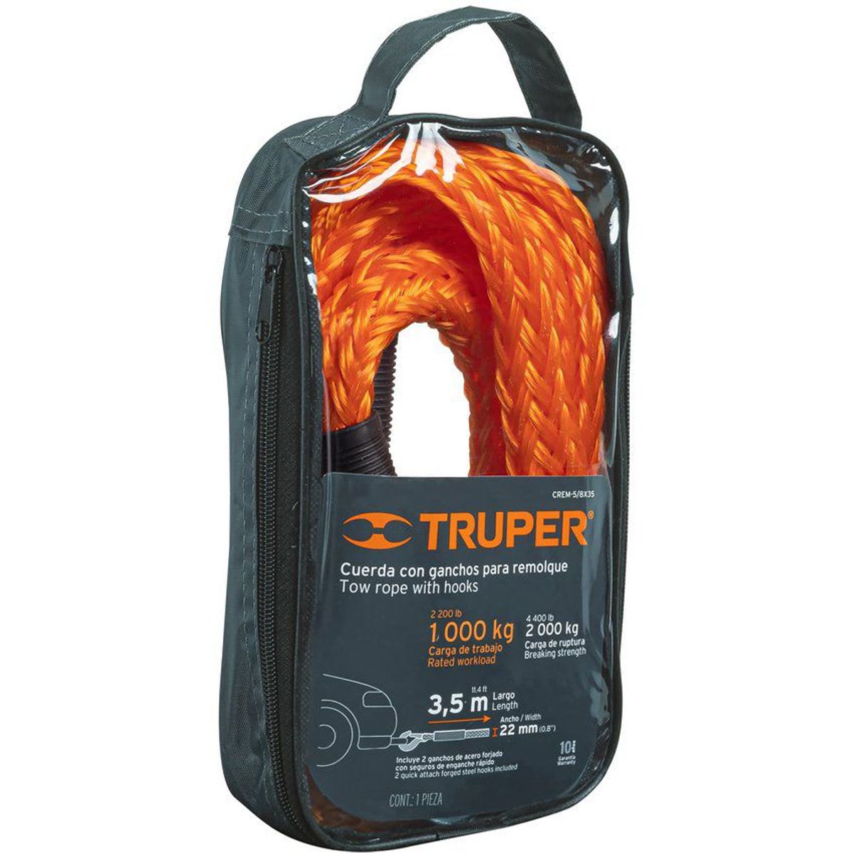 TRUPER - Correa Para Remolcar De 3.5 Metros, 2.000 Kg, Incluye Funda Truper