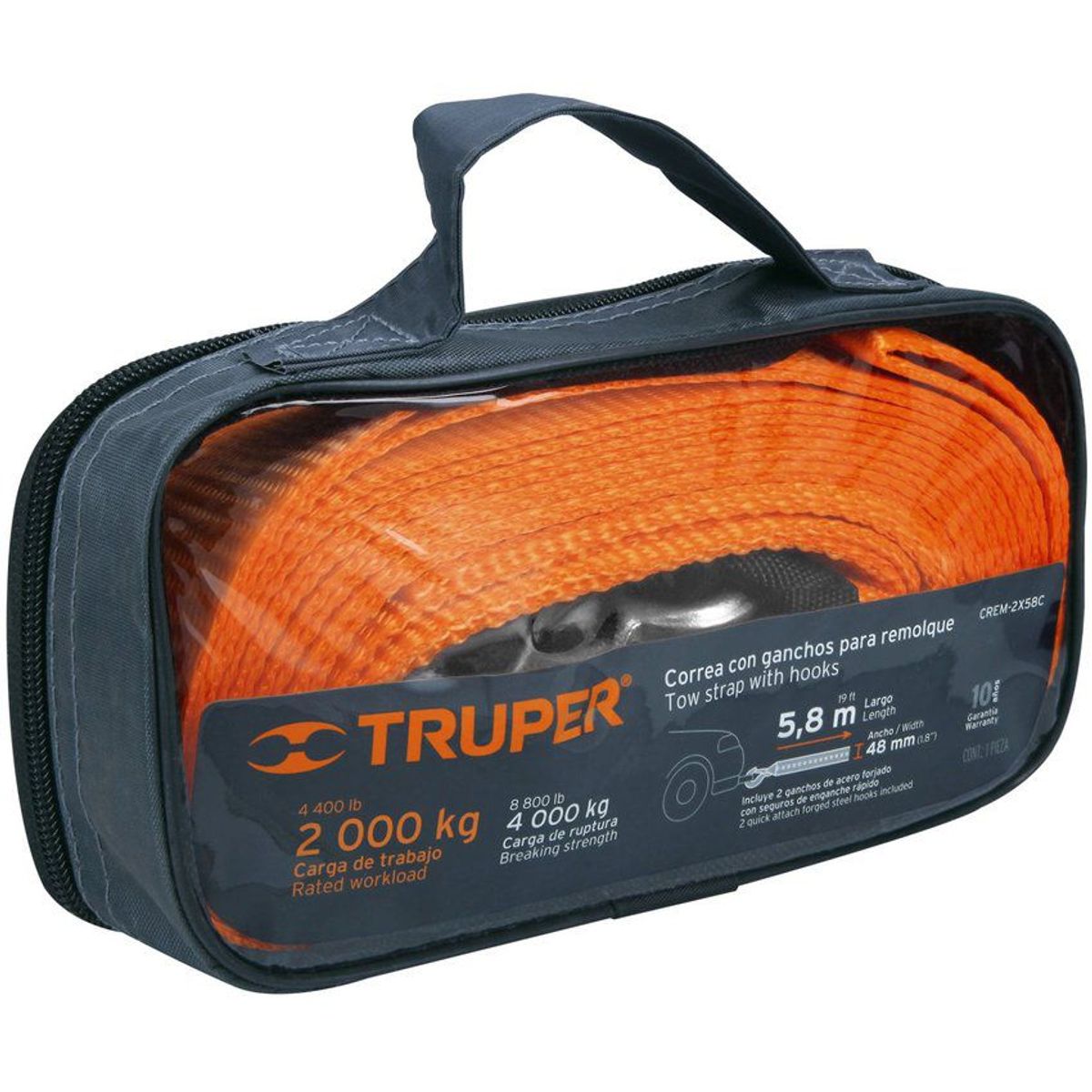 TRUPER - Correa Para Remolcar De 5.8 Metros, 4.000 Kg, Incluye Funda Truper