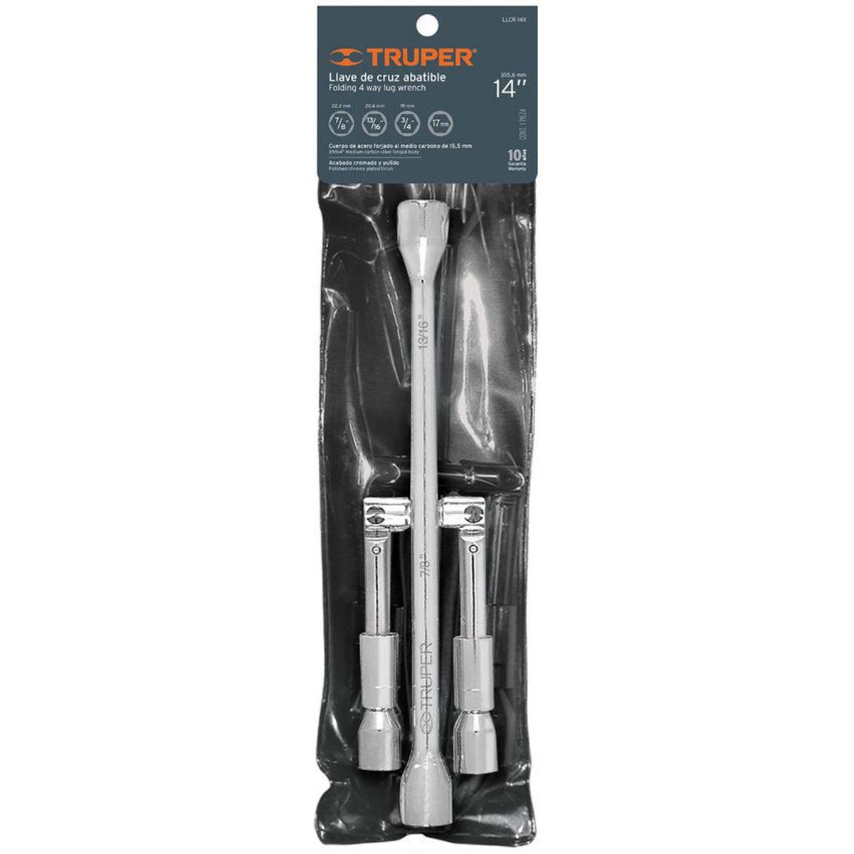 TRUPER - Cruceta Plegable, Copas De 17 Mm, 3/4", 13/16" Y 7/8" Truper