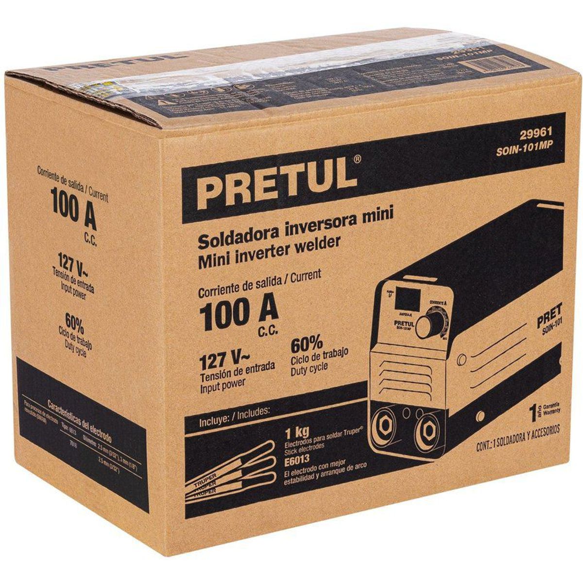 PRETUL - Soldador Inversor De 100 A, 1 Fase, 3.5 Kva Incluye Correa Pretul