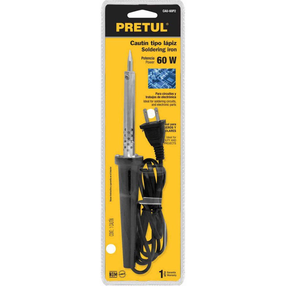 PRETUL - Cautín Tipo Lápiz De 60 W Con Punta De Latón, Uso Pesado Pretul
