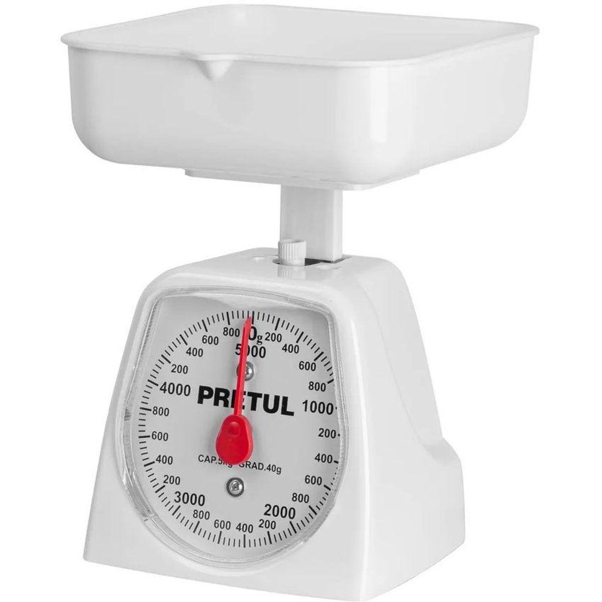 PRETUL - Báscula O Gramera Mecánica Plástica De 5 Kg, Incluye Charola Pretul
