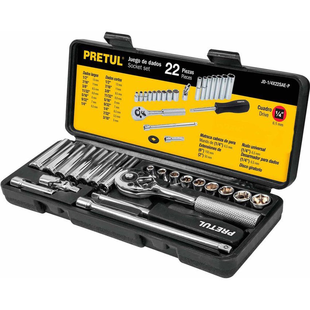 PRETUL - Juego De Copas Métricas Con 22 Piezas, Cuadrante De 1/4" Pretul