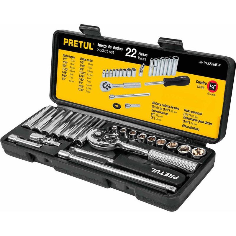 PRETUL - Juego De Copas Métricas Con 22 Piezas, Cuadrante De 1/4" Pretul