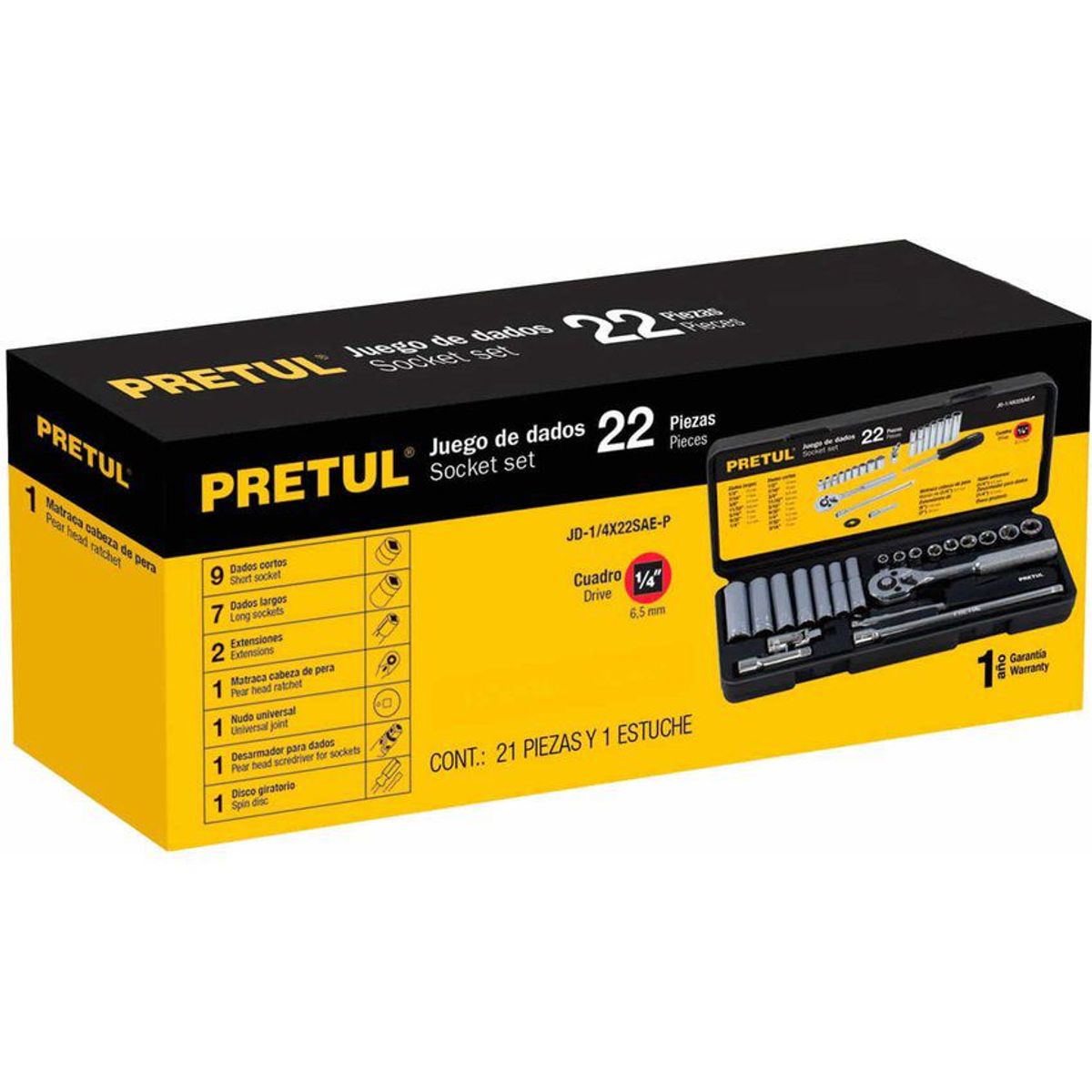 PRETUL - Juego De Copas Métricas Con 22 Piezas, Cuadrante De 1/4" Pretul