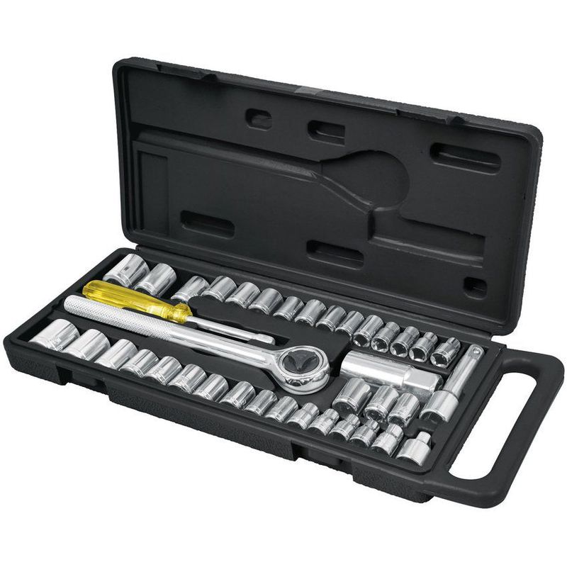 PRETUL - Juego De Copas Y Ratchet 39 Piezas, Cuadrante 1/4" Y 3/8" Pretul