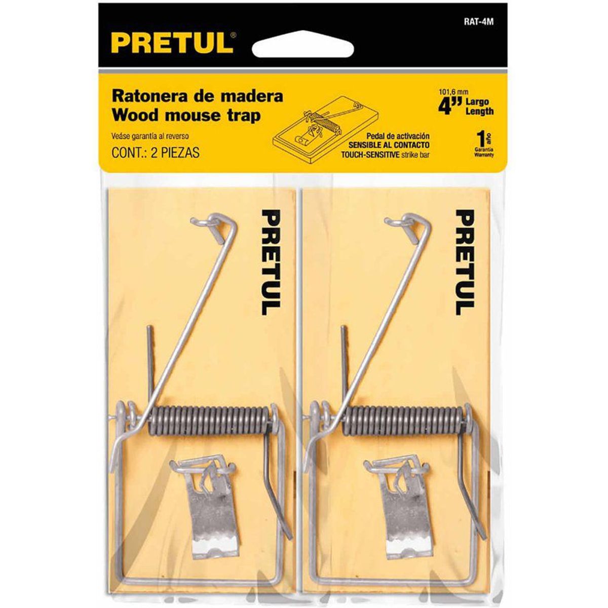 PRETUL - 2 Trampas Para Ratones En Madera De 10 Cm, Uso Profesional Pretul