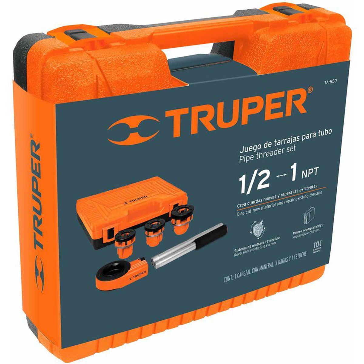 TRUPER - Juego De Tarrajas Para Tubo De 4 Piezas, Incluye Maletín Truper