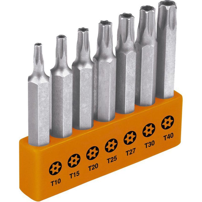 TRUPER - Juego De 7 Puntas Torx Con Pin De Seguridad, Largo De 2" Truper