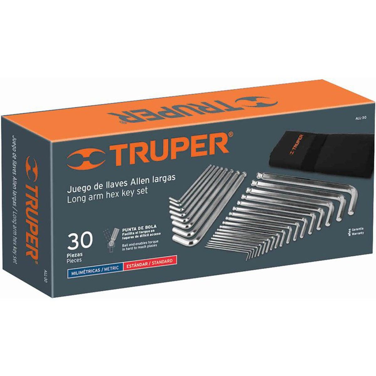 TRUPER - Juego De 30 Llaves Bristol Largas Mixtas Con Punta De Bola Truper