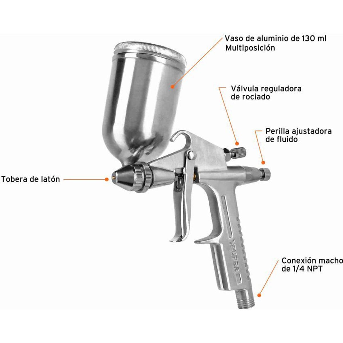 TRUPER - Pistola Para Pintar De Gravedad Lvmp 130 Ml, Boquilla 0.5 Mm Truper