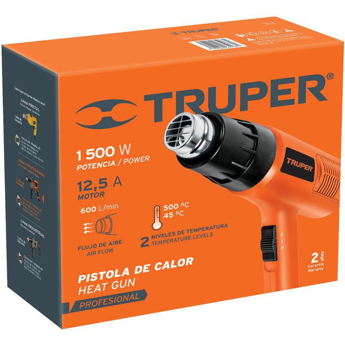 TRUPER - Pistola De Calor Profesional De 1.500 W, 2 Temperaturas Truper