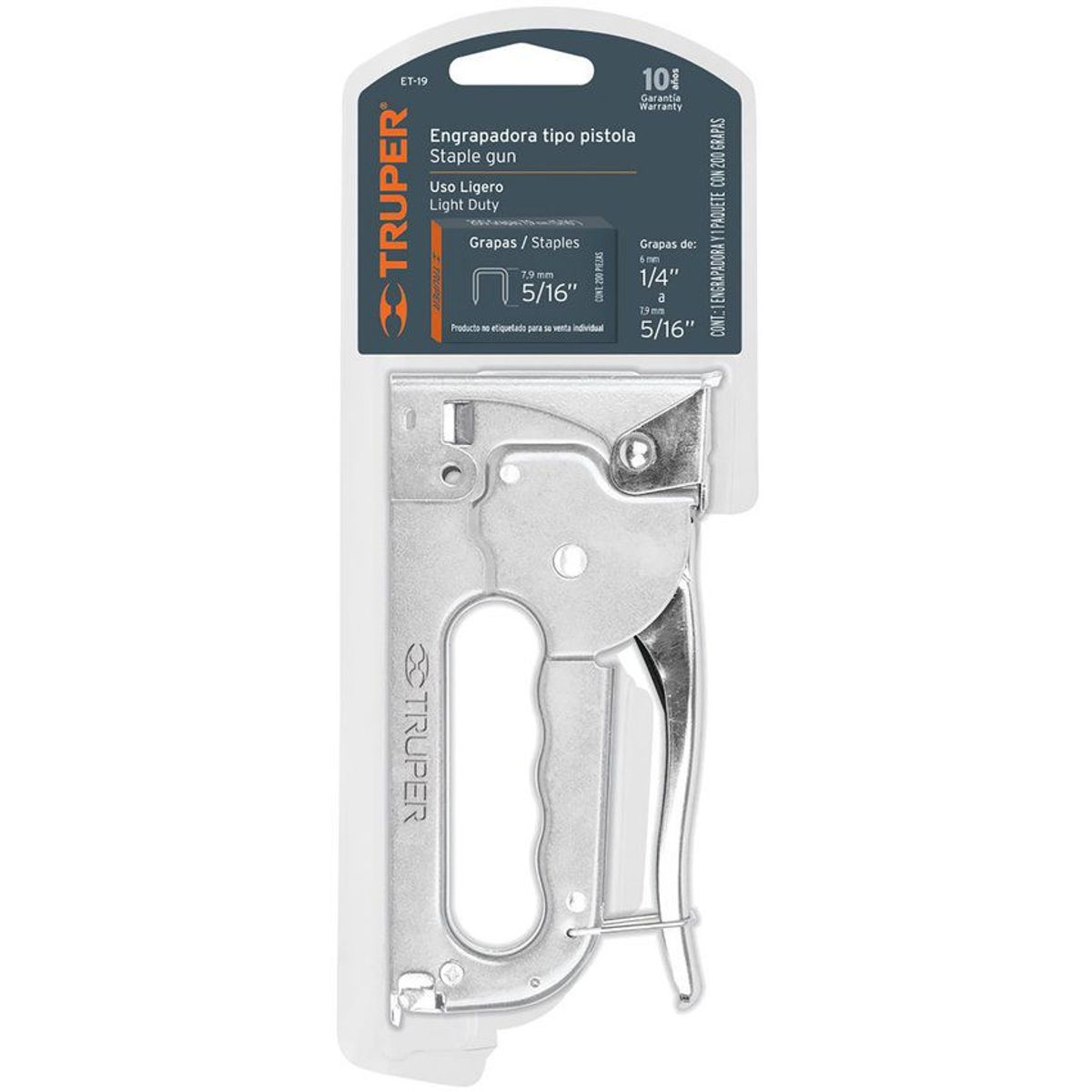 TRUPER - Grapadora Manual Tipo Pistola De Uso Ligero, Incluye Grapas Truper