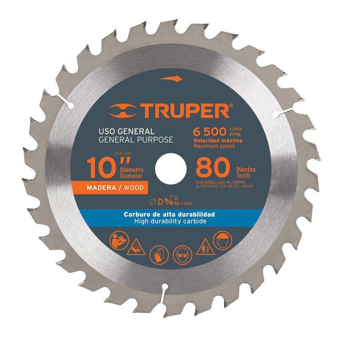 TRUPER - Disco Sierra Madera de 10", Centro 5/8", 80 Dientes Truper