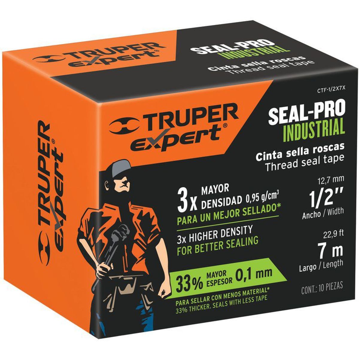 TRUPER - Cinta Teflón Industrial De 1/2", Largo 7 Metros, Multiusos Truper