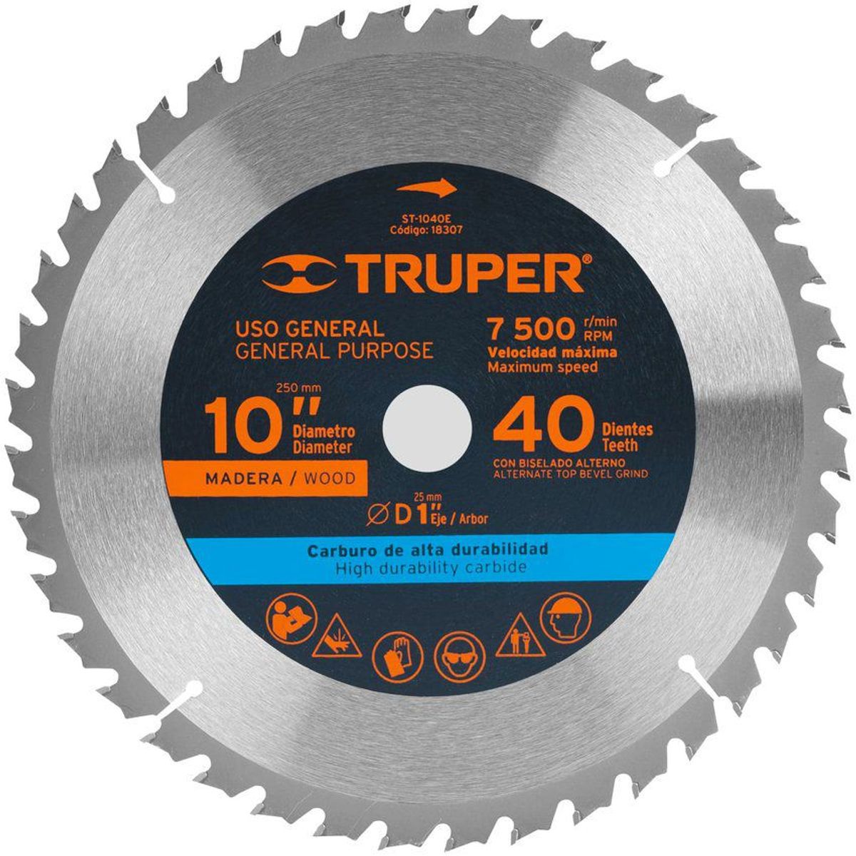 TRUPER - Disco Sierra Madera De 10", Centro 1", 40 Dientes Truper