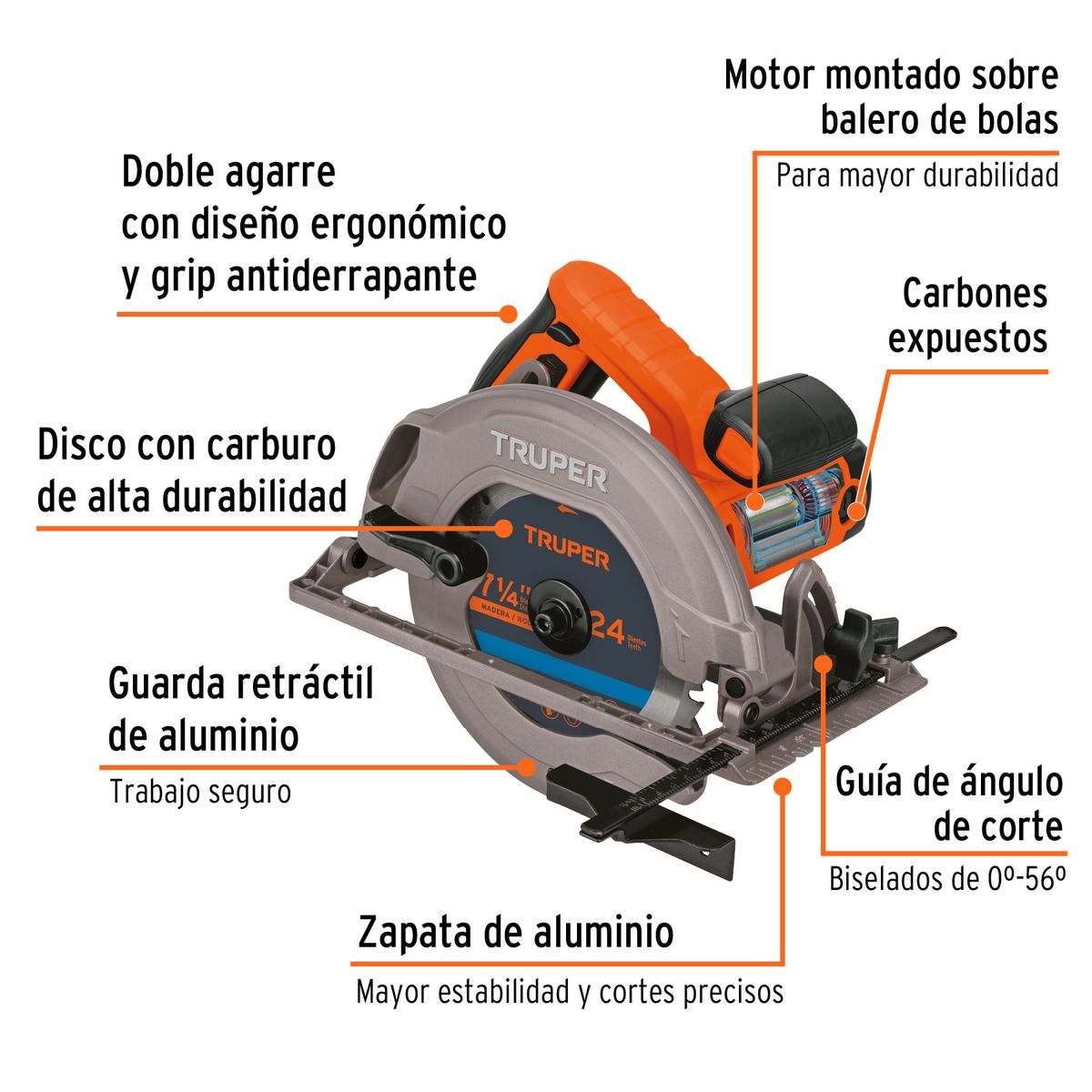 TRUPER - Sierra Circular 7-14 1750w Truper Pro 45°90° 5500rpm