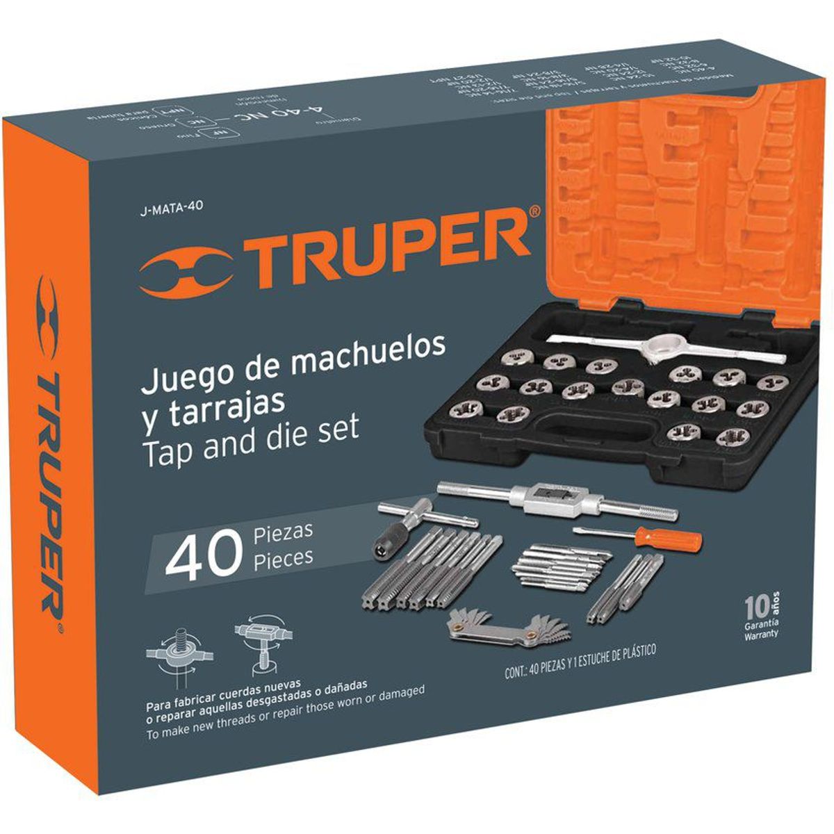 TRUPER - Juego de Machuelos y Tarrajas de 40 Piezas, Incluye Estuche Truper