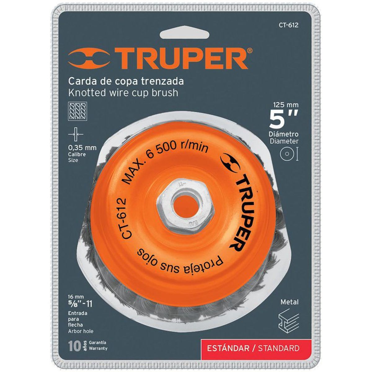 TRUPER - Grata Copa De Alambre Trenzado Fino De 5", Eje De 5/8-11 Truper