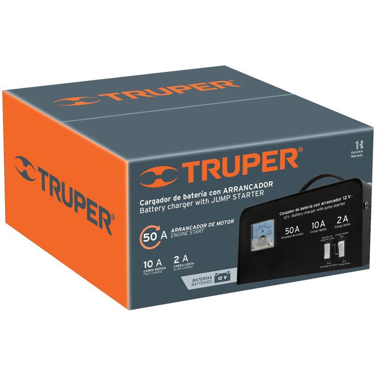 TRUPER - Cargador De Baterías 12 V, 50 A Con Carga Rápida Y Lenta Truper