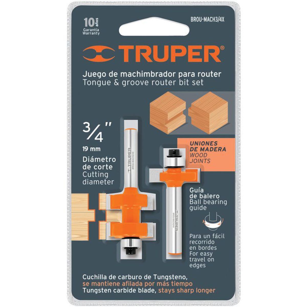 TRUPER - Fresa Machimbrador Balinera, Diámetro 3/4", Corte 17 Mm Truper