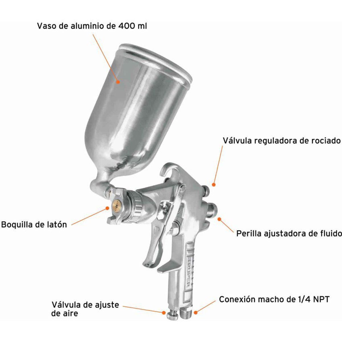 TRUPER - Pistola Para Pintar De Gravedad Lvmp 400 Ml, Boquilla 1.4 Mm Truper