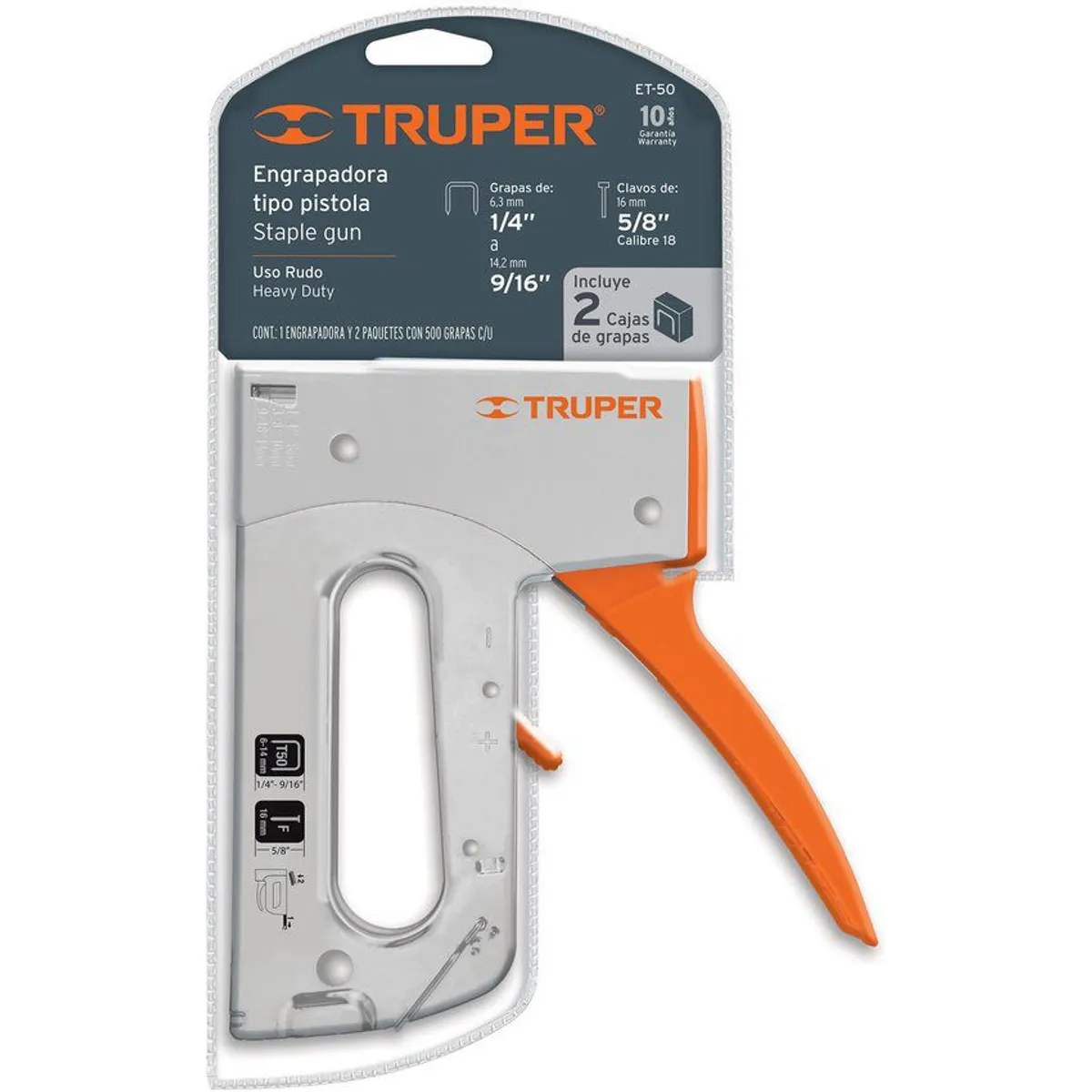TRUPER - Grapadora Y Clavadora Manual Tipo Pistola, Presión Regulable Truper