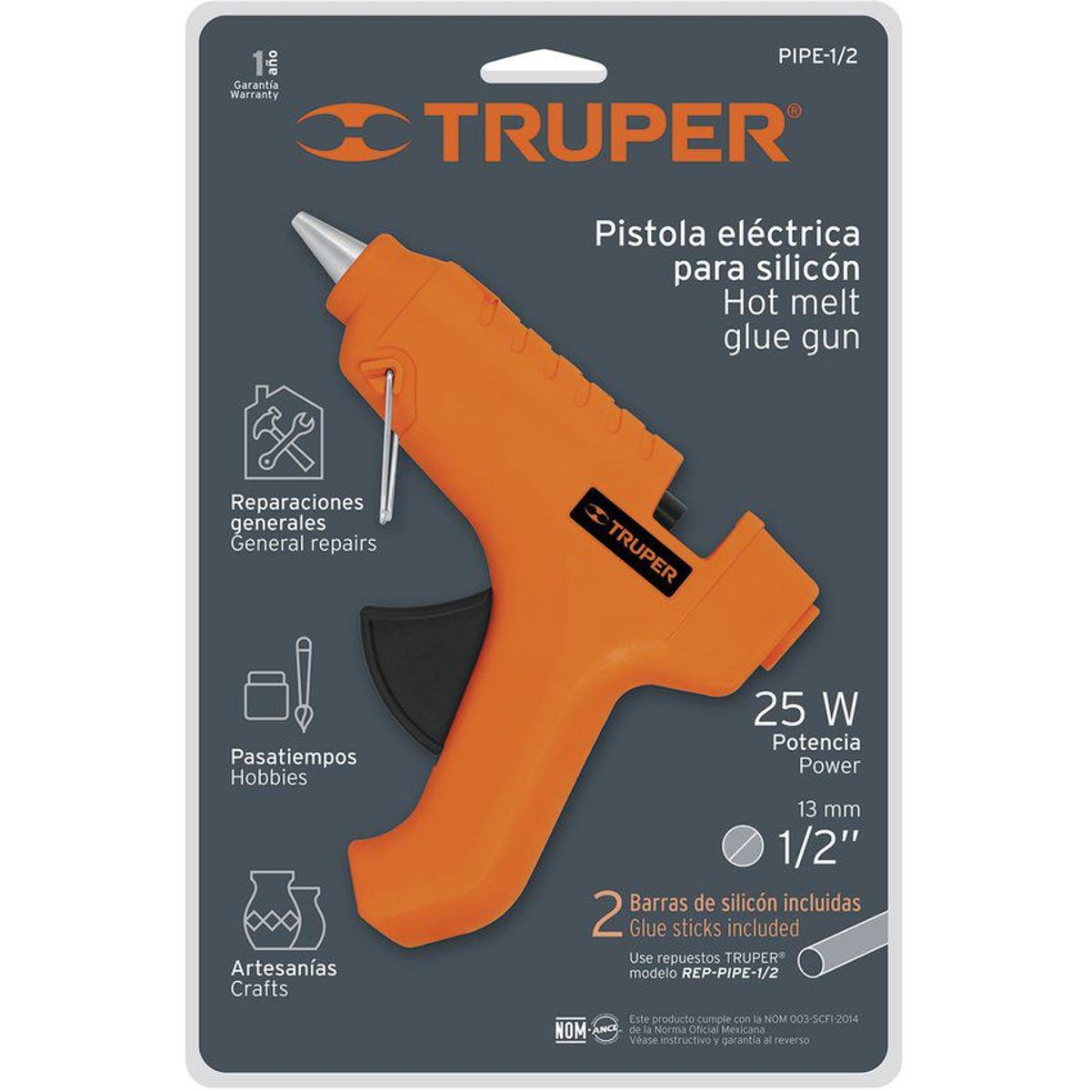TRUPER - Pistola Para Silicona De Barra Grande, Incluye 2 Barras Truper