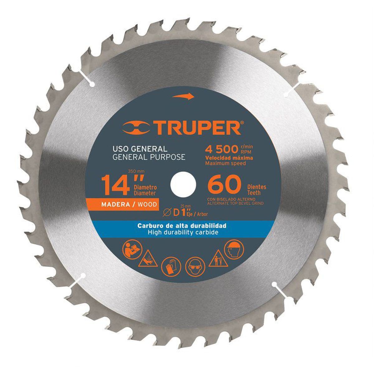 TRUPER - Disco Sierra Madera de 14", Centro 1", 60 Dientes Truper