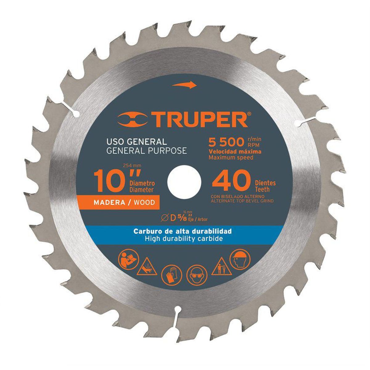 TRUPER - Disco Sierra Madera de 10", Centro 5/8", 40 Dientes Truper