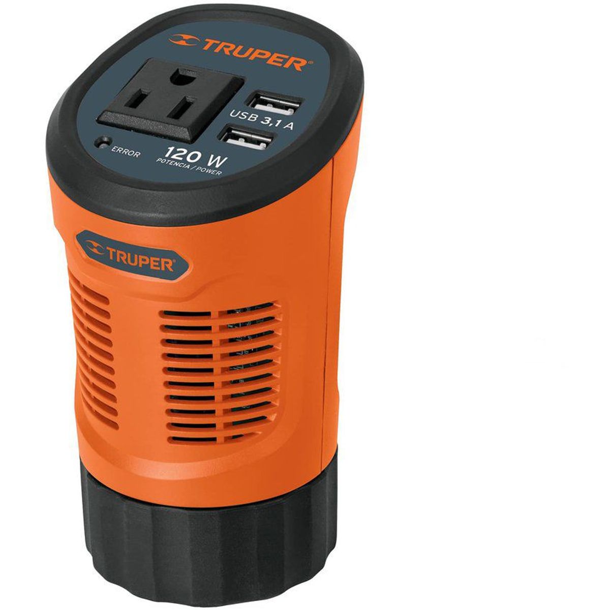 TRUPER - Inversor De Corriente Tipo Vaso De 120 W Con 1 Toma Y 2 Usb Truper